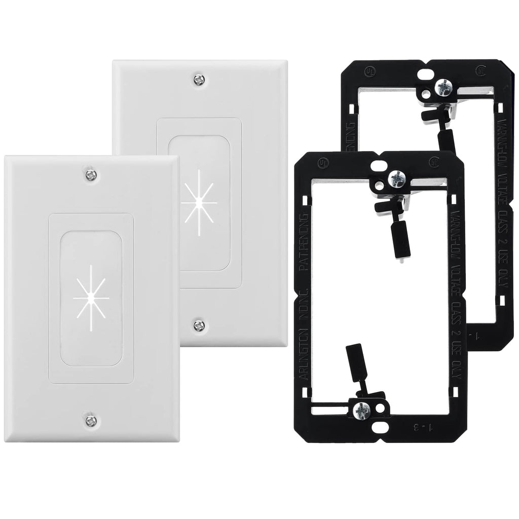  [AUSTRALIA] - 2 Pack Rubber Wall Plate Insert with Mounting Bracket, ZEXMTE Single Gang Wall Plate Cable Pass Through for Low-Voltage Cables,Cable Organizer Plastic Cover for HDTV, Home Theater Systems - White 2 Pack Rubber Plate with Bracket