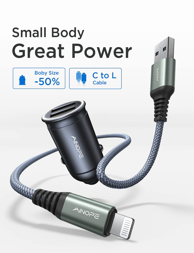  [AUSTRALIA] - iPhone Car Charger Adapter, Mini 24W/4.8A All Metal Lightning Car Charger[MFI Certified Cable], LISEN Dual Fast iPhone USB Car Charger Compatible with iPhone 12/11/XS Max/X/8/Plus, iPad & More