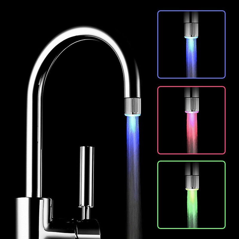 2Pcs 3-Color Temperature Sensitive Gradient LED Water Faucet Light Water Stream Color Changing Faucet Tap Sink Faucet for Kitchen and Bathroom 2 Pack - LeoForward Australia