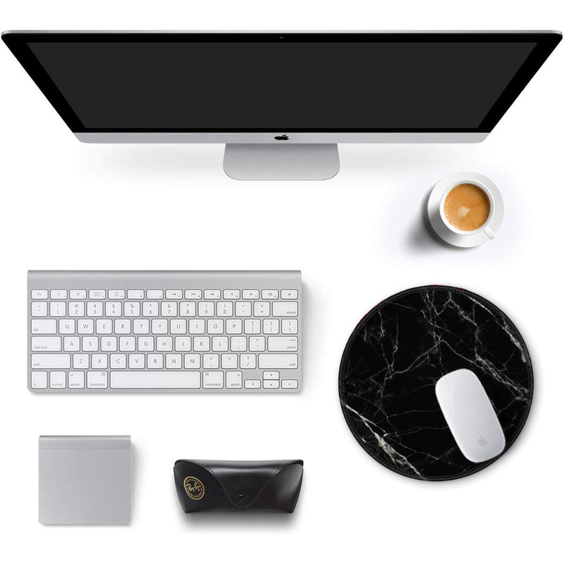  [AUSTRALIA] - Auhoahsil Mouse Pad, Round Marble Theme Anti-Slip Rubber Mousepad with Durable Stitched Edges for Gaming Office Laptop Computer Men Women Kids, Cute Custom Design, 8.7 x 8.7 in, Pretty Black Marble