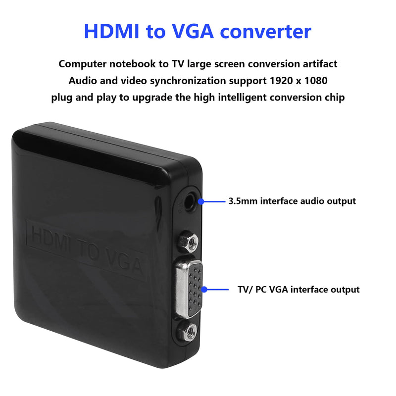  [AUSTRALIA] - SinLoon HDMI to VGA,1080P Mini HDMI to VGA+R/L Converter Audio Video Adapter Box with USB Cable,1920x1200,for PC Laptop Dispaly Projector (HDMI to VGA)