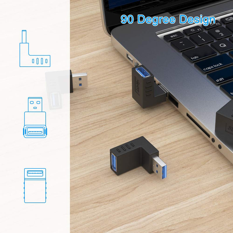 [6 Pack] ELUTENG USB 3.0 90 Degree Right Angle USB Extender Adapter Male to Female USB 3.0 Super Speed Connector UP Down / Left Right USB Extender Coupler Vertical L Shape for USB Devices - LeoForward Australia