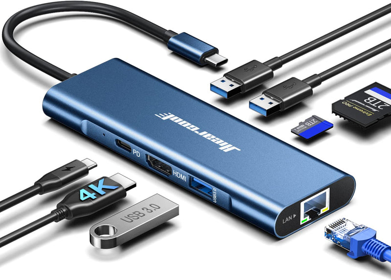  [AUSTRALIA] - USB C Hub, Hiearcool 8in1 USB C to 4K 60Hz HDMI Docking Station, USB C Ethernet Multiport Adapter 100W PD USB C Dock Compatible for MacBook Pro Air 1 Dell HP Lenovo and Other C Devices-Midnight Blue Midnight Blue