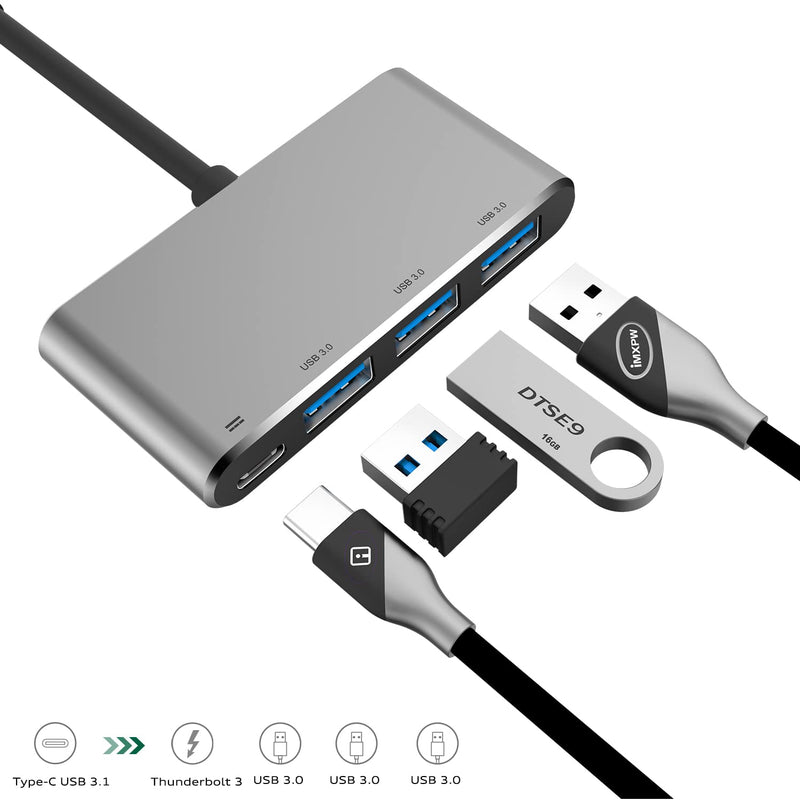  [AUSTRALIA] - USB 3.1 Type-C to USB HUB Adapter w/ 3 USB 3.0 Ports & PD Port for MacBook 12", New MacBook Pro 13" 15" w/ Thunderbolt 3 Port for Pixelbook, HP Spectre, Galaxy S8 & More (Space Grey)