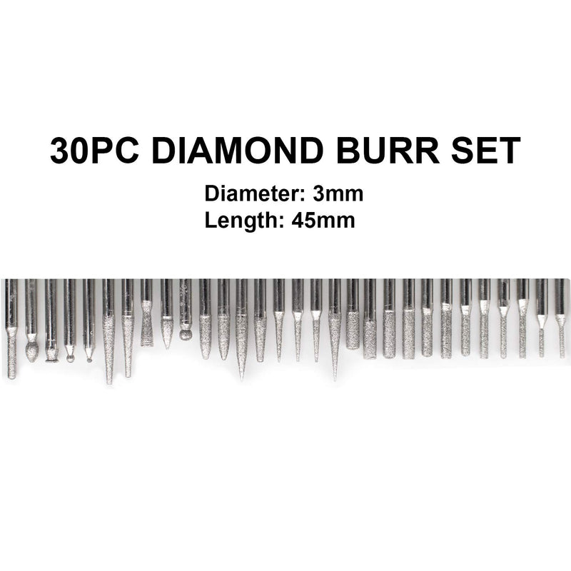 Toolman 30PC Titanium-Coated Diamond Burr Set Glass Drill Bit Grit For Engraving Carving Rotary Tools Universal Fitment QTH017 - LeoForward Australia