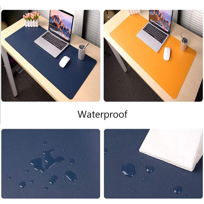 Multifunctional PU Leather Lager Desk Pad Protector 35.4''x15.7'' Ultra-Smooth Waterproof Mouse Pad Writing Mat Gaming Computer Desk Mat (Blue/Yellow) Blue/Yellow - LeoForward Australia