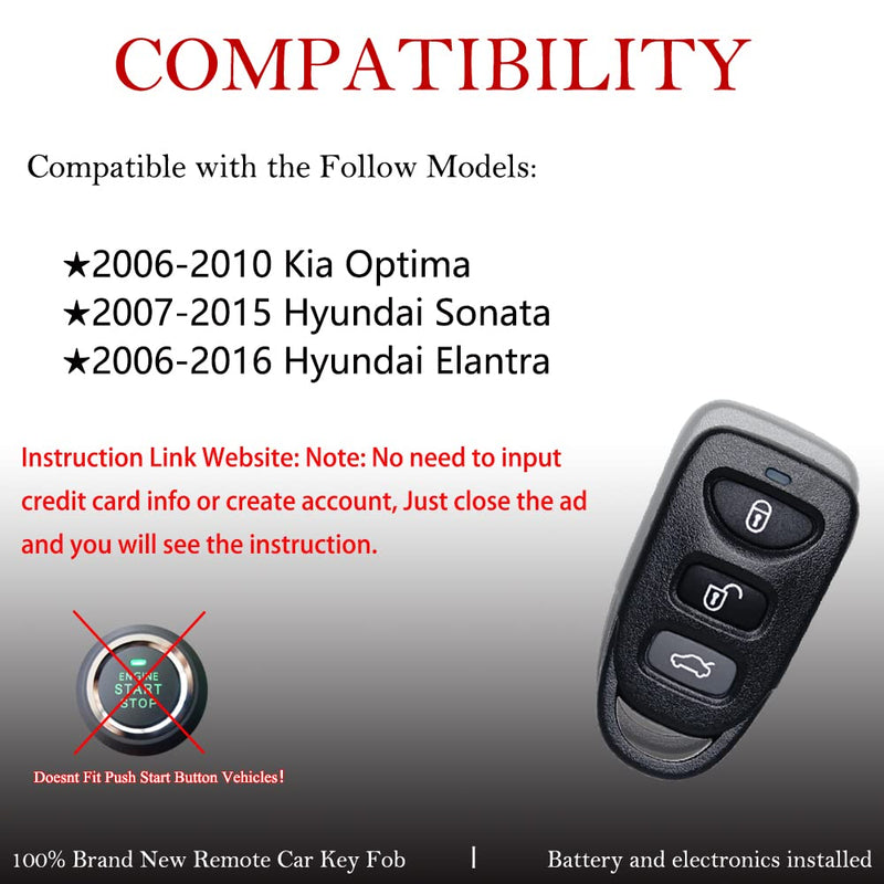  [AUSTRALIA] - Key Fob Remote Replacement Fits for Hyundai Elantra 2006-2016/Sonata 2007-2015/Kia Optima 2006-2010 OSLOKA-950T/310T/360T Keyless Entry Remote Control 315MHz