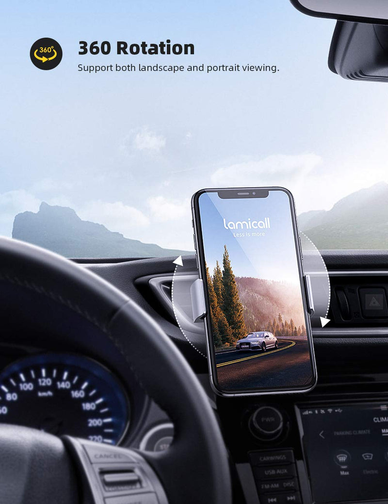  [AUSTRALIA] - Car Cell Phone Mount, Lamicall Air Vent Clip Holder, Universal Stand Hands Free Cradle Compatible with Phone 12 Mini 11 Pro Xs Xs Max Xr X 8 7 6 6s Plus SE and Other 4.7-6.5'' Smartphones - Silver