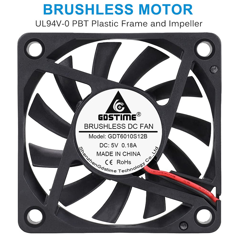  [AUSTRALIA] - GDSTIME 60mm Fan, 5Volt Fan, 60x60x10mm 0.18A Brushless DC Cooling Fan