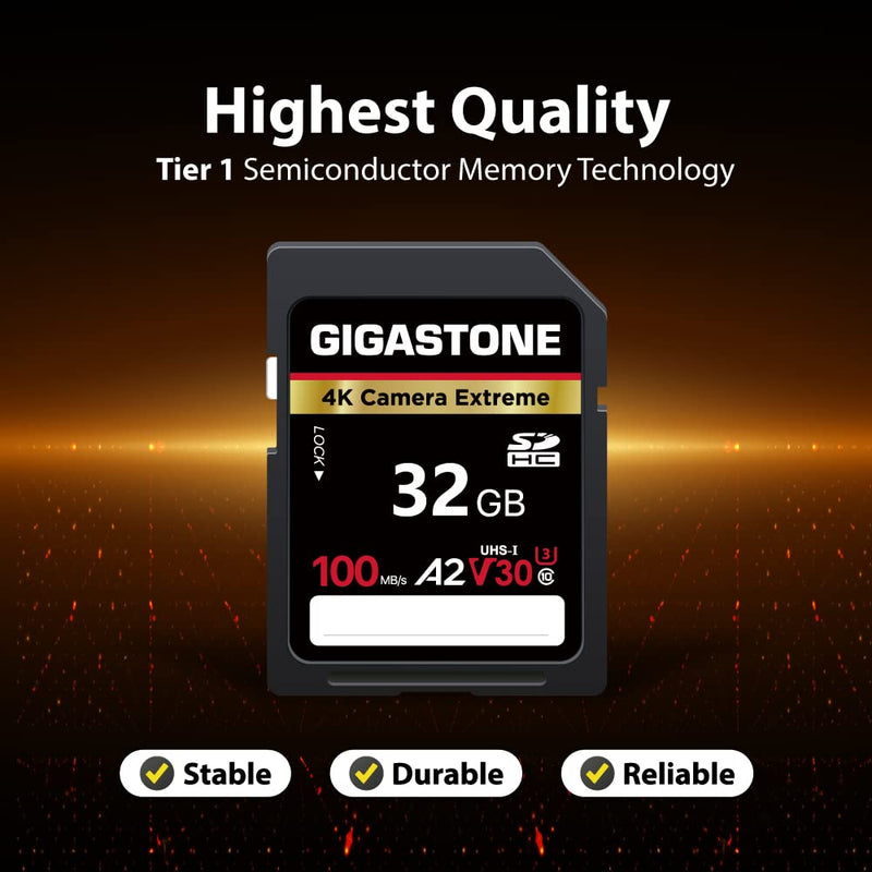  [AUSTRALIA] - Gigastone 32GB SD Card, 4K Camera Extreme, A2 V30 SDHC Memory Card High Speed 4K Full HD Video Compatible with Canon Nikon Sony Pentax Kodak Olympus Panasonic Digital Camera, with 1 Mini case SD Camera Extreme 32GB 32GB 2-Pack