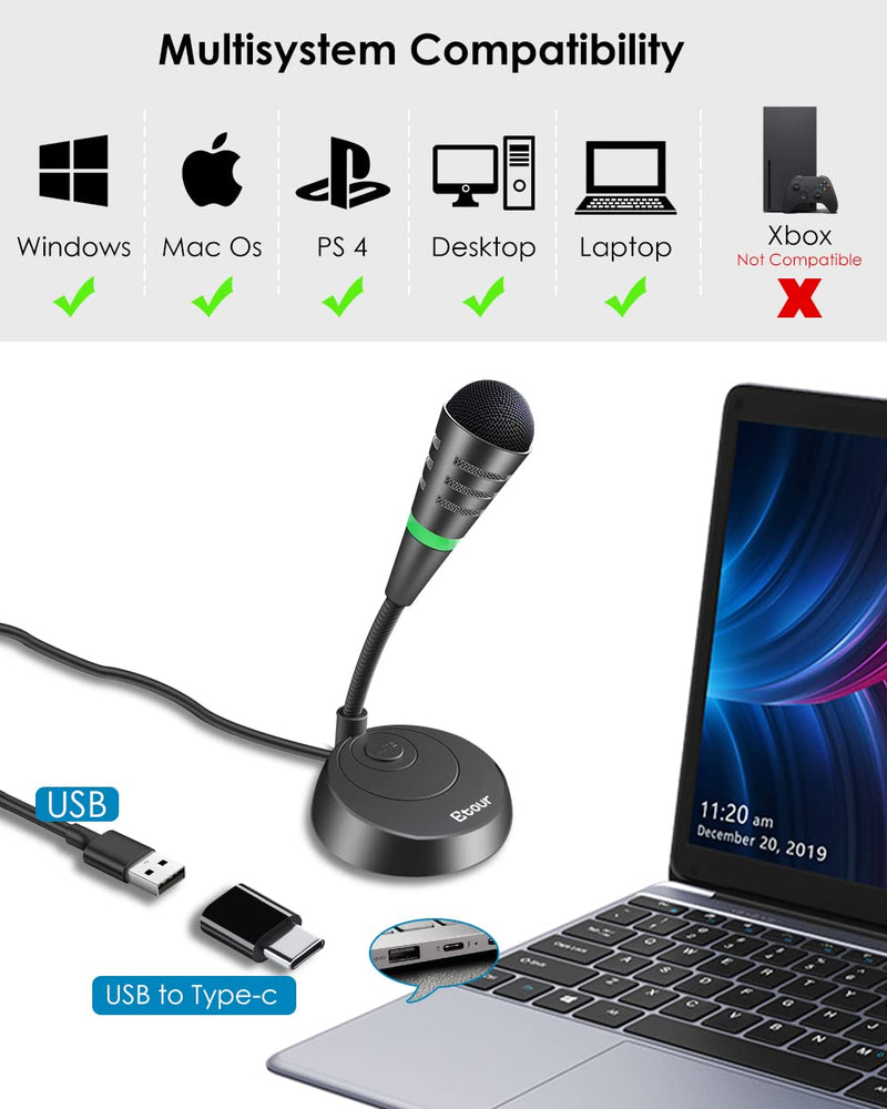  [AUSTRALIA] - Etour Mini USB Computer Microphone for Zoom Meetings with Mute Button 360 Gooseneck for Podcasting/YouTube/Skype, External USB C Gaming Mic for Samsung Tablet A7 Laptop Mac PC or Windows
