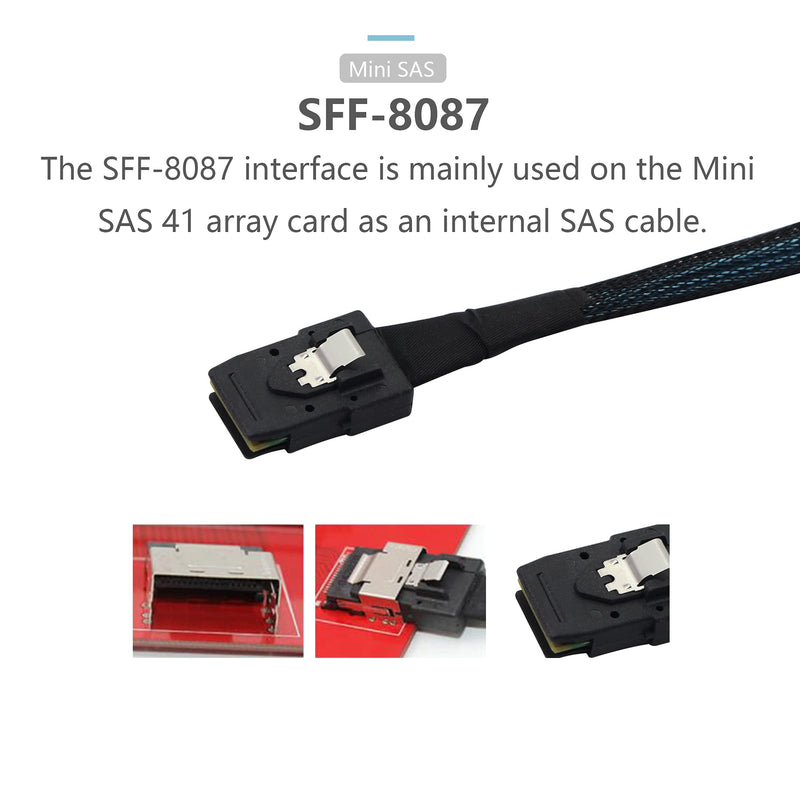  [AUSTRALIA] - CERRXIAN Mini SAS 4i 36P SFF-8087 to 4 SATA 7 Pin Server Hard Disk Data Internal Computer Cable (Black, 1m) Black