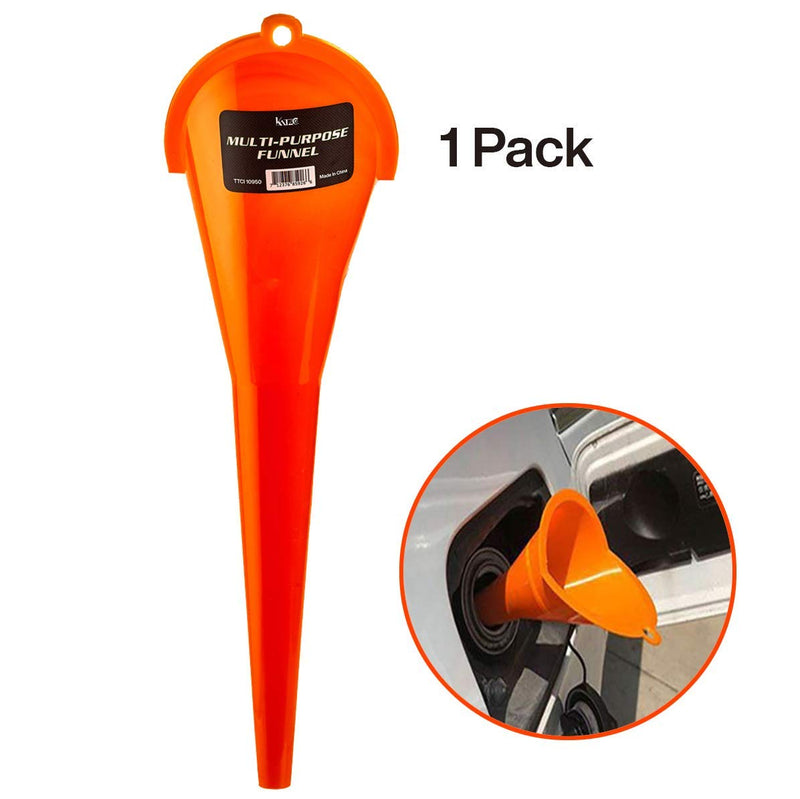  [AUSTRALIA] - Katzco Multipurpose Long Stem Plastic Funnel - 1 Pack Funneling Accessory - for Cars, Gas Tanks, Engine Oil, Water, Diesel Fuel, Kerosene, Gasoline, and Other Liquids