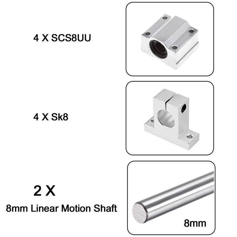  [AUSTRALIA] - 2PCS 8mmX 400mm Linear Motion Rod Shaft Guide with 4 PCS Ball Bearing & 4 PCS Aluminum Rail Support Guide Set for DIY Craft Tool Diameter 8mm