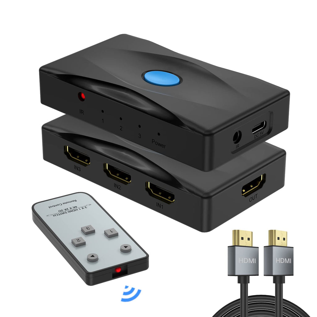  [AUSTRALIA] - HDMI Switch 4K 60Hz 【with 5FT HDMI Cable】, Yinker 3 in 1 Out HDMI 2.0 Switch 3 Port HDMI Switcher Selector Box with IR Remote HDCP 2.2 HDR 3 Port In