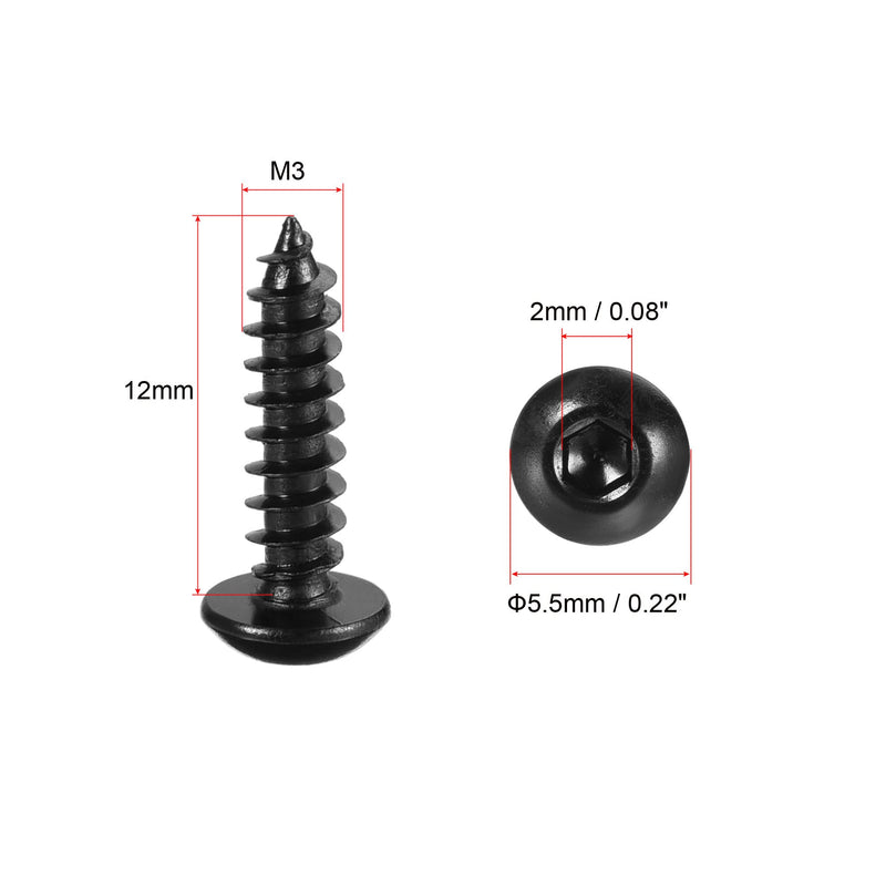  [AUSTRALIA] - uxcell Hex Socket Self Tapping Screws, M3 x 12mm Carbon Steel Wood Screw 400pcs