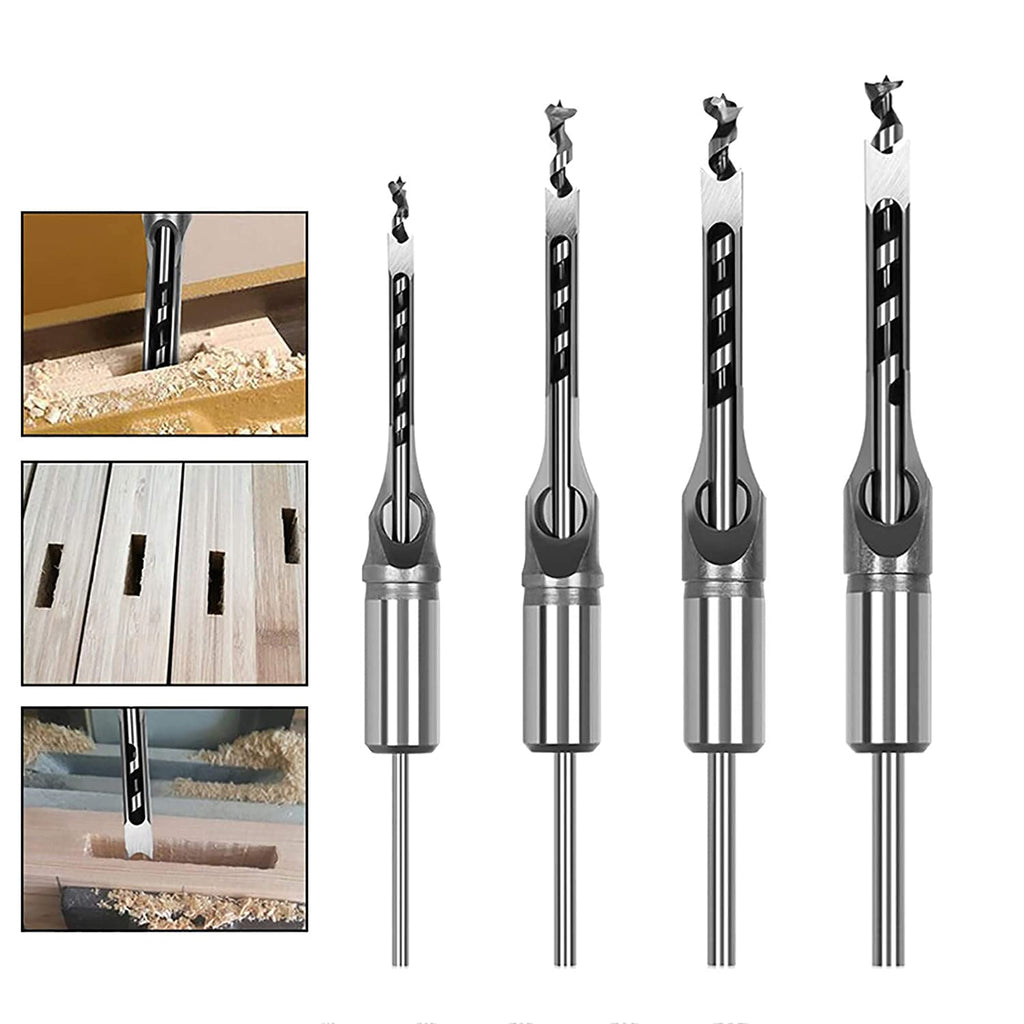  [AUSTRALIA] - 4 Pcs Square Hole Drill Bit, HSS Woodworking Mortising Chisel Sets Durable Spiral Woodworker Hole Saw Kit Gift for Carpenter, 1/4'', 5/16'', 3/8'', 1/2'' 4 Pcs(1/4'', 5/16'', 3/8'', 1/2'')