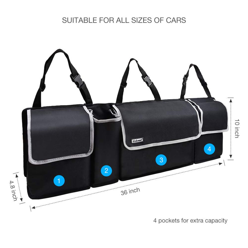  [AUSTRALIA] - Backseat Trunk Organizer for SUV & Car - Hanging Organizer Foldable Cargo Storage Bag with 4 Pockets Adjustable Strap Durable Cover and Fit for Most Vehicles