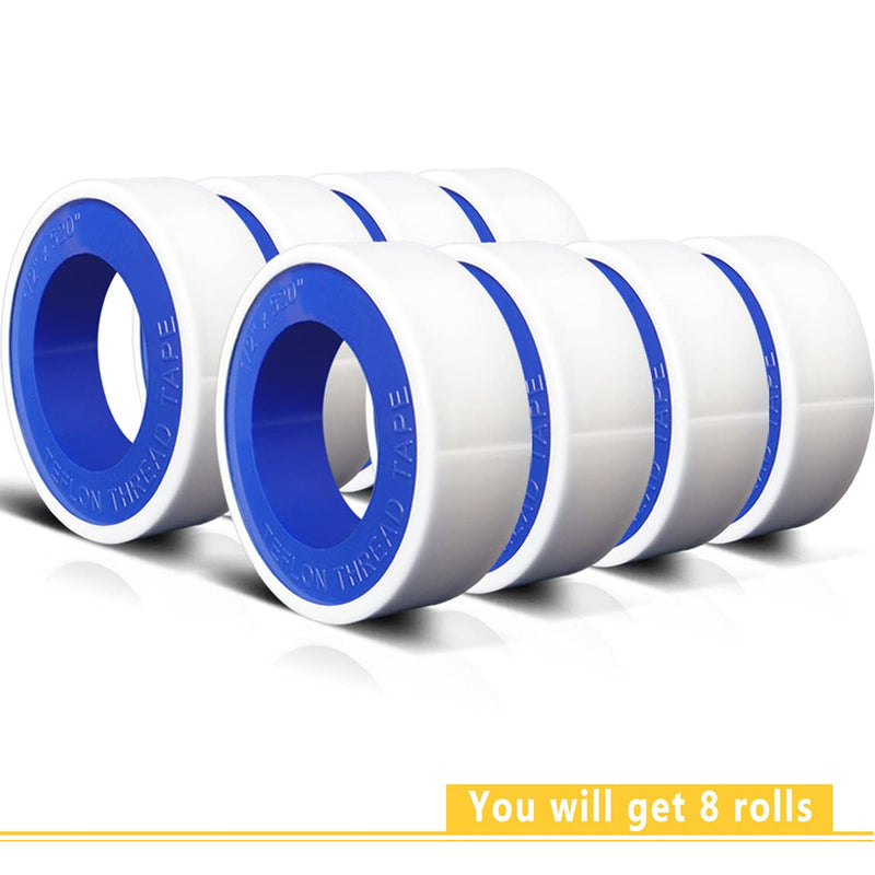  [AUSTRALIA] - 8 Rolls 1/2 Inch(W) X 520 Inches(L) Teflon Tape,for Plumbers Tape,PTFE Tape,Sealing Tape,Plumbing Tape,Sealant Tape,Thread Seal Tape,Plumber Tape for Shower Head,Water Pipe Sealing Tape,White