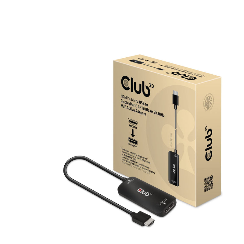  [AUSTRALIA] - Club 3D 4K 120Hz or 8k30Hz HDMI to DisplayPort Video Adapter w/USB Power - HDMI 2.1 (Male) to DP 1.4 (Female) Active Monitor Converter (CAC-1335)
