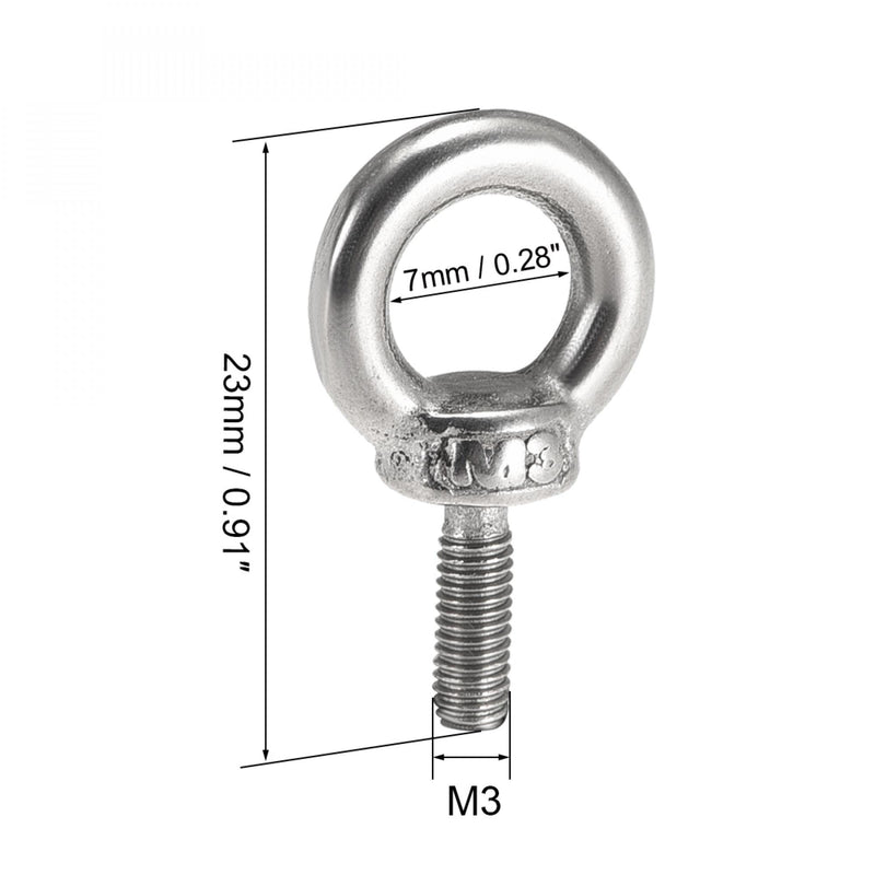  [AUSTRALIA] - uxcell Lifting Eye Bolt M3 x 9mm Male Thread 304 Stainless Steel for Hanging, Pack of 10