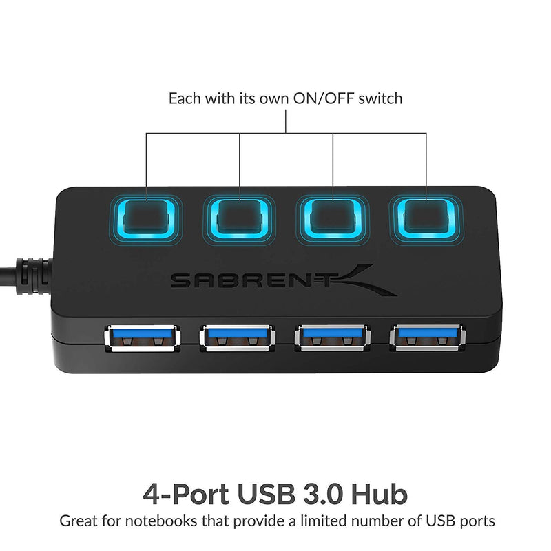  [AUSTRALIA] - Sabrent 4-Port USB 3.0 Hub with Individual LED Lit Power Switches, Includes 5V/2.5A Power Adapter (HB-UMP3)