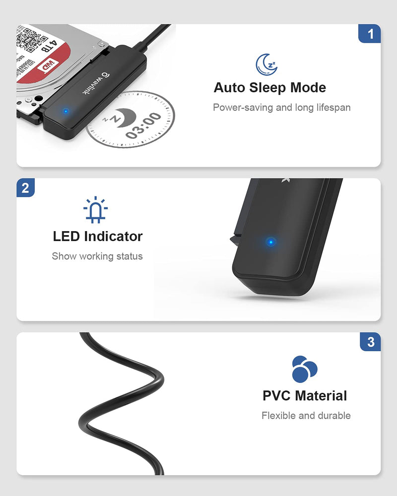  [AUSTRALIA] - WAVLINK USB 3.0 to SATA Adapter for 2.5" SATA III SSD/HDD, Compact External Converter for Data Transfer, Support Trim, S.M.A.R.T, UASP, Auto-Sleep Mode, Hard Drive Capacity Supported up to 5 TB/Black USB3.0 to SATA