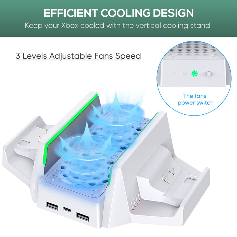  [AUSTRALIA] - Upgraded Cooling Stand for Xbox Series S with Dual Cooling Fan 3 Level Adjustable Speed, Dual Controller Charger with LED Indicator USB Port -800mAh Rechargeable Battery Pack for XSX|S/One S/One X/One