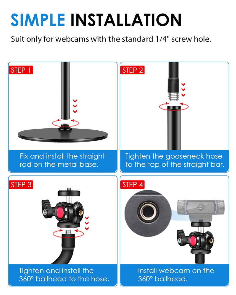  [AUSTRALIA] - [Ultra-Durable] Etour Webcam Stand for Desk [Multi-Angle Adjustment Arm] Upgraded Flexible Desktop Stand Gooseneck Stands Compatible with Logitech Webcam C922 C930 C920 BRIO etc,for 1/4" Thread