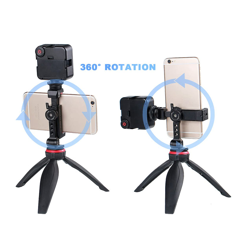  [AUSTRALIA] - Arnarkok Metal Phone Tripod Mount w Rotatable Cold Shoe,360 Rotation & Tilt Angle,Compatible with iPhone Cell Phone Tripod Mount Adapter, Phone Mount for Tripod,Tripod Phone Mount,Video Vlogging Rig