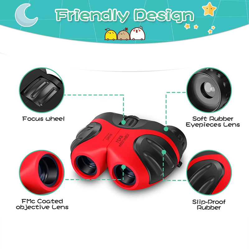  [AUSTRALIA] - Toys Gifts for Teen Girl, Mom&myaboys Compact Shock Proof Binocular for Kids Toys for 3-12 Year Old Girls to Watching Wildlife or Hiking(Red) red