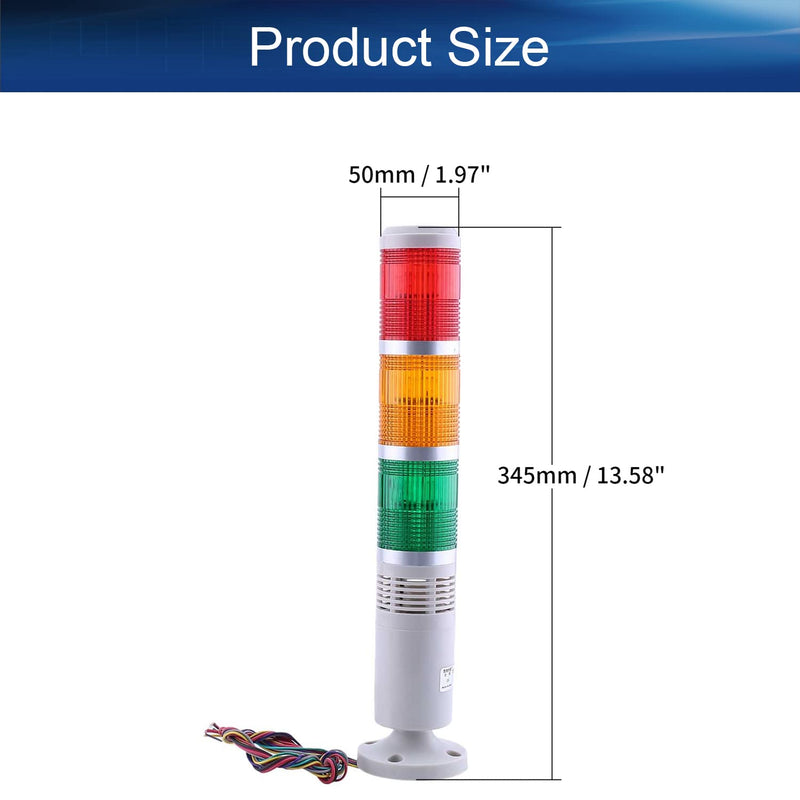  [AUSTRALIA] - Bettomshin 1Pcs 90dB Strobe Warning Light Bulb, 24V DC 3W, Industrial Signal Tower with Buzzer Alarm Indicator Lamp for Construction Works TB50-3W-D Red Green Yellow with Long Tube L Base