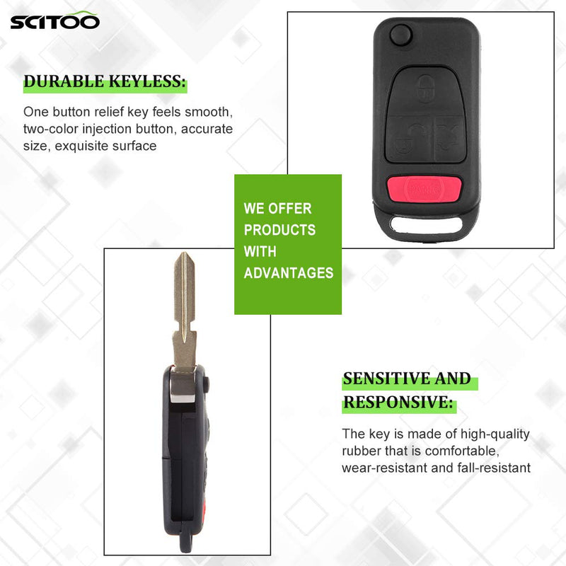 SCITOO 1X 4 Button Uncut Key Fob Keyless Entry Remote Shell CASE & Pad fit for Mercedes-Benz AMG SL600 AMG S500 SLK230 SLK32 ML430 94-05 (NCZMB1K 267102334) black - LeoForward Australia