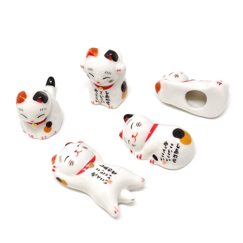  [AUSTRALIA] - Honbay 5PCS Cute Ceramic Lucky Cat Chopsticks Rest Rack Stand Holder for Chopsticks, Forks, Spoons, Knives, Paint Brushes