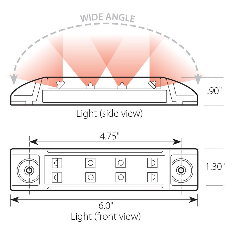  [AUSTRALIA] - Grand General 76262 Red Rectangular Wide Angle 8 LED Marker/Clearance Light with Red Lens Red/Red Light Only