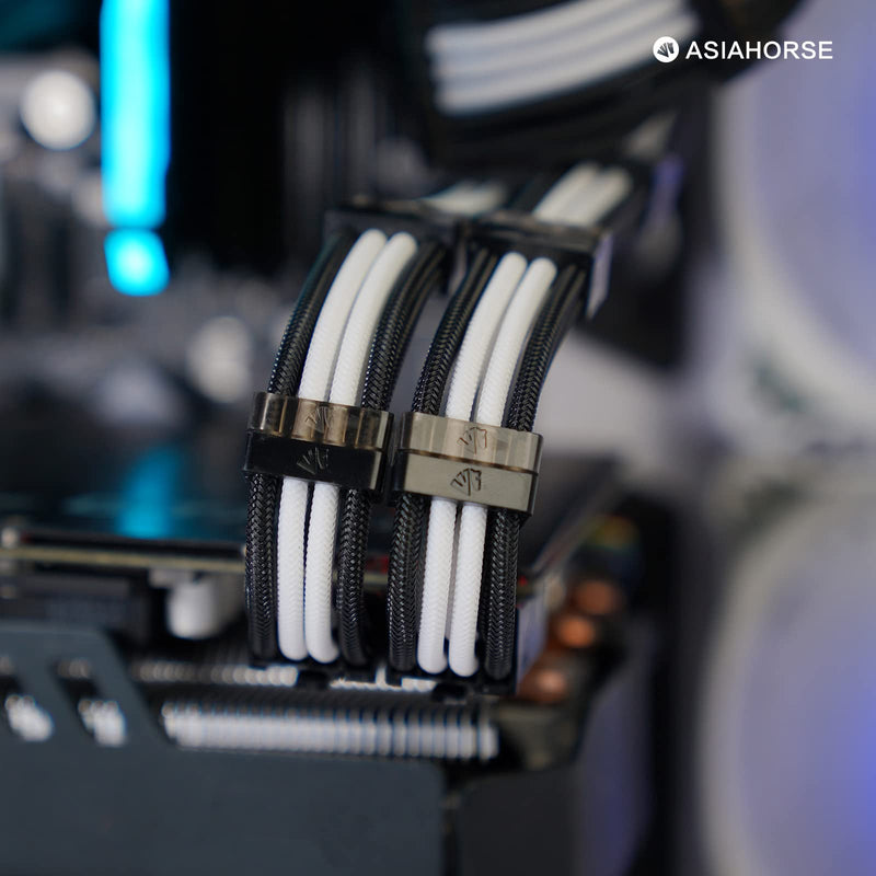  [AUSTRALIA] - Asiahorse Customization Mod Sleeve Extension Power Supply Cable Kit 18AWG ATX/EPS/8-Pin PCI-E/6-pin PCI-E (White-Black-Mix) MIX COLOR white-black