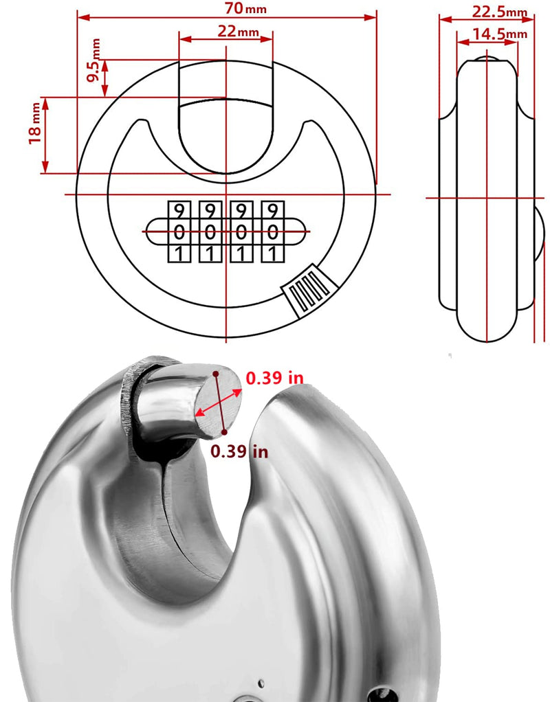  [AUSTRALIA] - DELSWIN 4 Digit Combination Disc Padlock with Hardened Steel Shackle Outdoor Combo Gate Lock for Sheds, Storage Unit, Garage, Fence,Trailer Tongue (2 Pcs) Silver