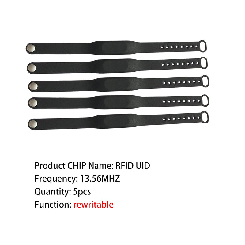 [AUSTRALIA] - HECERE 13.56MHz ISO 14443A RFID Silicone Wristband/Bracelet UID Changeable Sector0 Block0 Rewritable(Pack of 5) RFID 13.56Mhz UID Changeable wristband