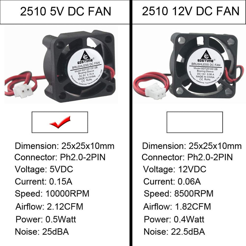  [AUSTRALIA] - GDSTIME 25mm x 25mm x 10mm 5v Small DC Brushless Cooling Fan