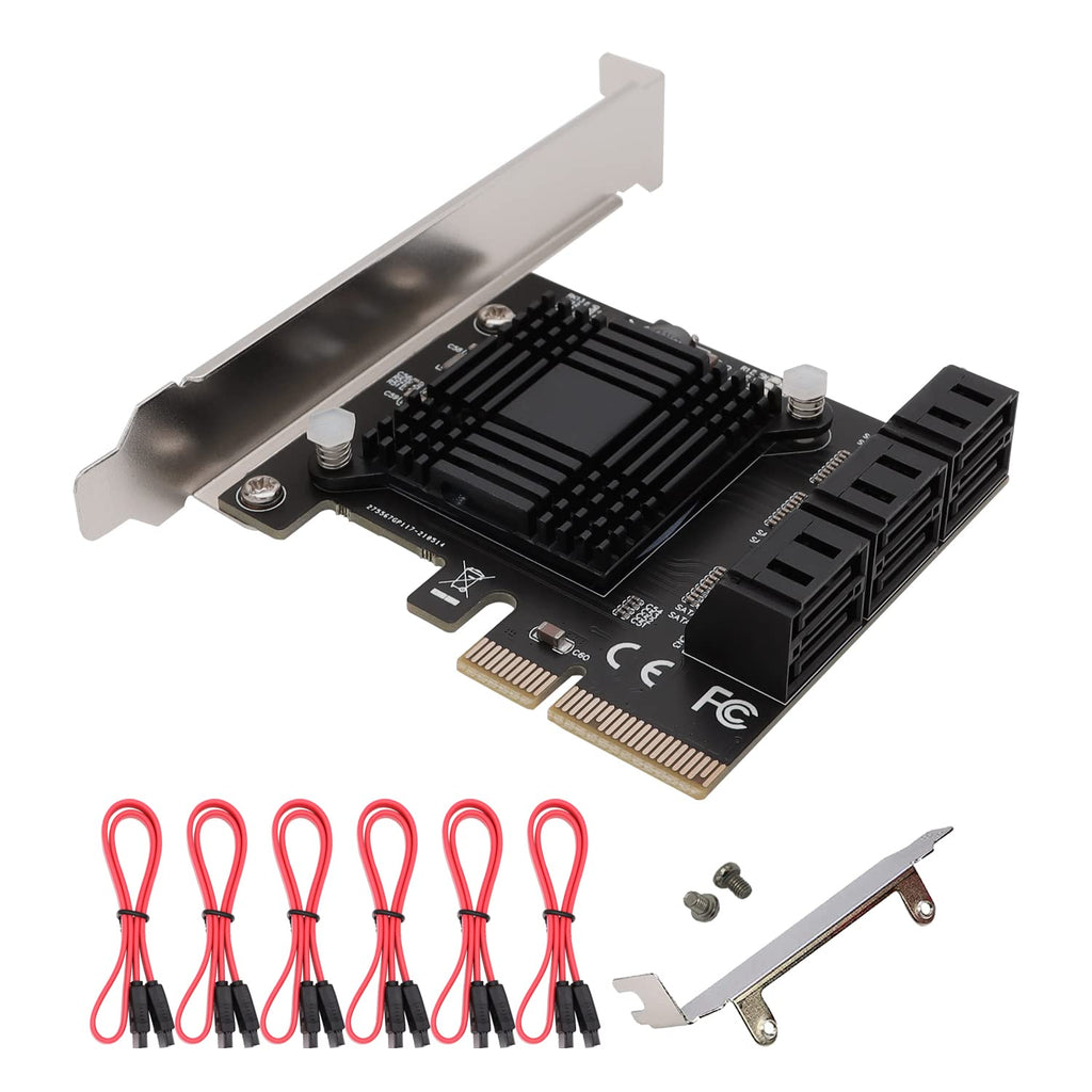  [AUSTRALIA] - PCI-E SATA Expansion Card 6 Ports PCIe x4 to SATA 3.0 6Gbps Expansion Controller Adapter Card with 6 SATA Cables and Low Profile Bracket, Non-Raid( ASM1166 ) (PCIE X4 SATA 6 Ports) PCIE X4 SATA 6 Ports