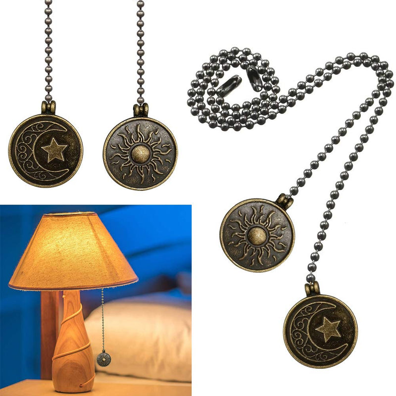 [AUSTRALIA] - Dotlite Copper Ceiling Fan Pull Chain Set, Decorative Totem Fan Pull Chain Pendant Extension, 12 Inches Lighting & Fan Beaded Ball Fan Pull Chain Extender Ornament with Connector, Moon and Sun (2Pack) 2pack