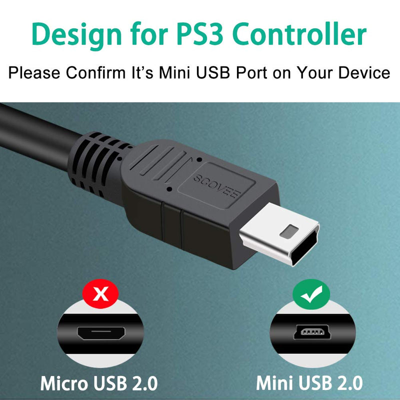  [AUSTRALIA] - PS3 Controller Cord,SCOVEE【2 Pack 10ft】 PS3 Charger Cable for Sony Playstation 3 / PS-3 Slim SixAxis Wireless Controller,PS3 Charging Cord,PS3 Charging Cable,PS Move DualShock 3 Remote Charge Wire