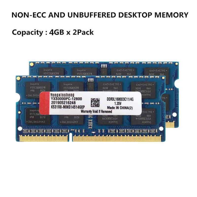  [AUSTRALIA] - Yongxinsheng 8GB kit (2x4GB) DDR3L 1600 MHz SODIMM PC3L-12800 CL11 2Rx8 1.35V Laptop RAM DDR3 Memory Module - Blue DDR3L (4GBx2) 1600MHz