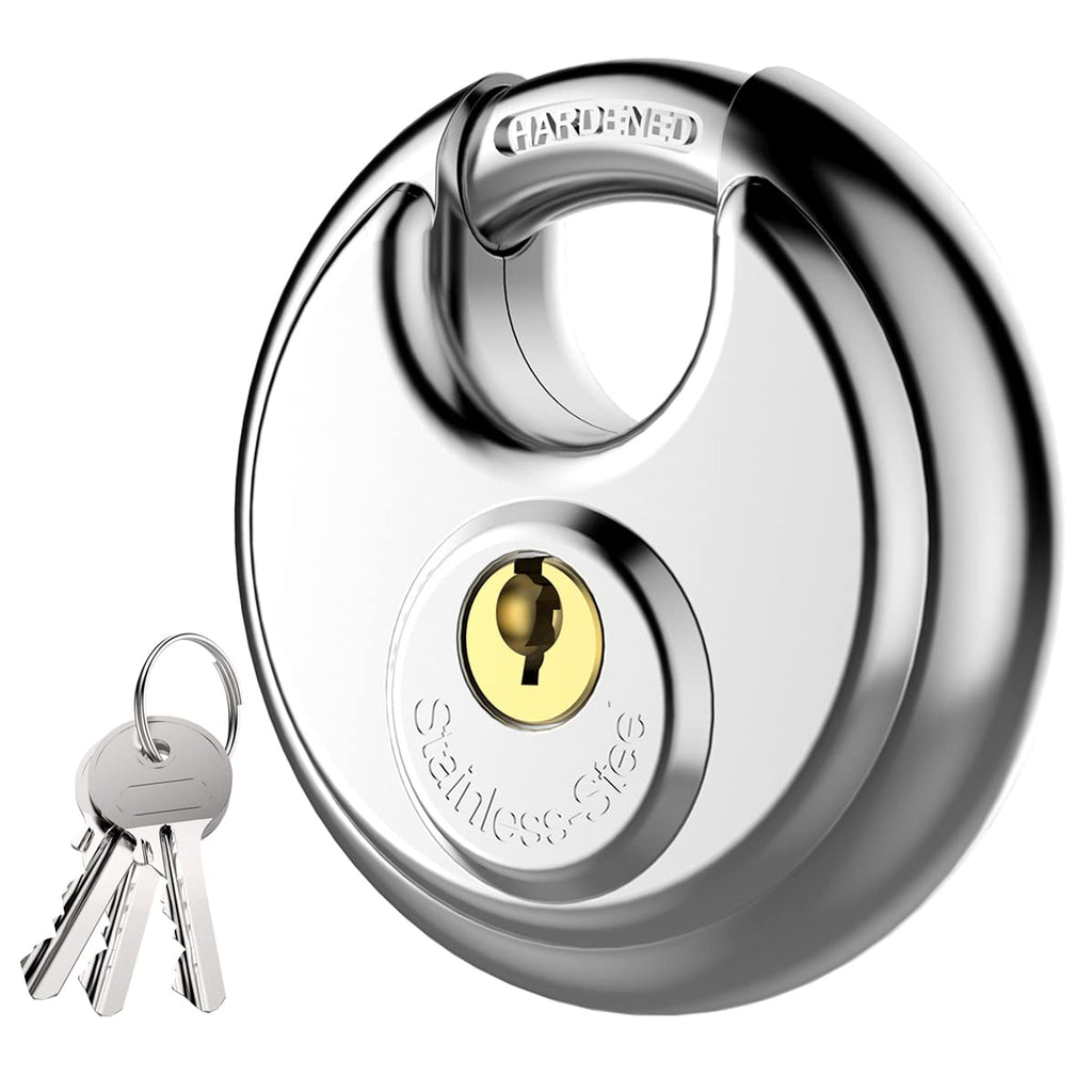  [AUSTRALIA] - Puroma Keyed Padlock, Stainless Steel Discus Lock with 3/8-Inch Shackle for Sheds, Storage Unit, Garages and Fence 1 Middle