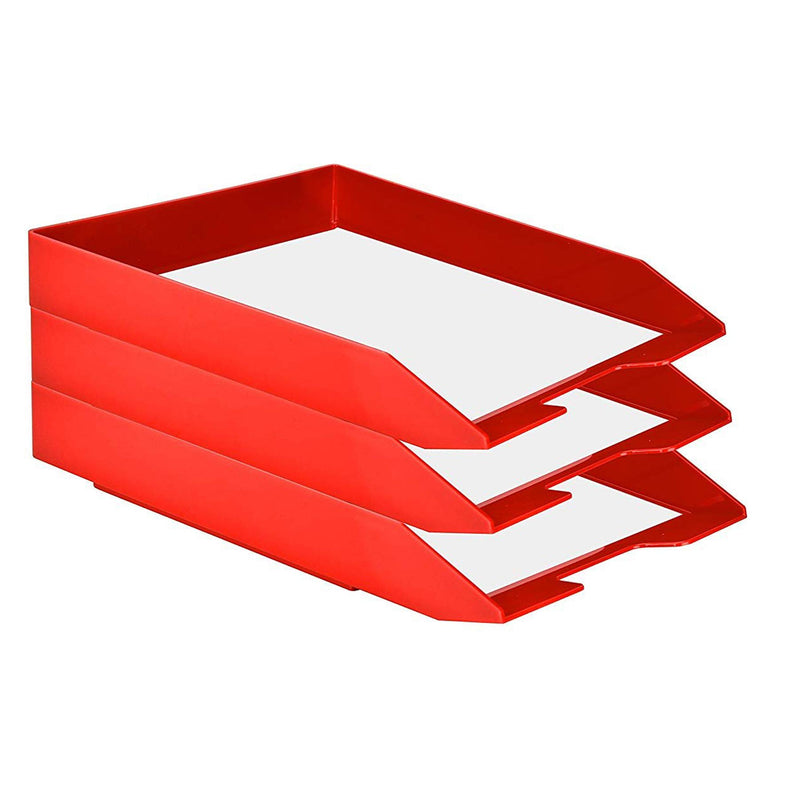 Acrimet Stackable Letter Tray Front Load Plastic Desktop File Organizer (Solid Red Color) (1 Unit) - LeoForward Australia