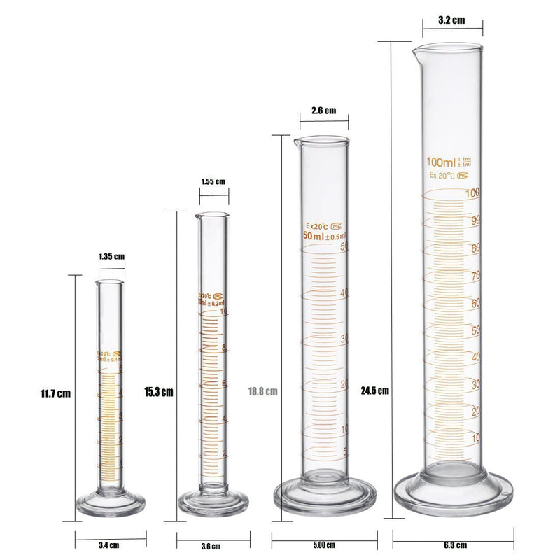Thick Glass Graduated Measuring Cylinder Set 5ml 10ml 50ml 100ml Glass with Two Brushes - LeoForward Australia
