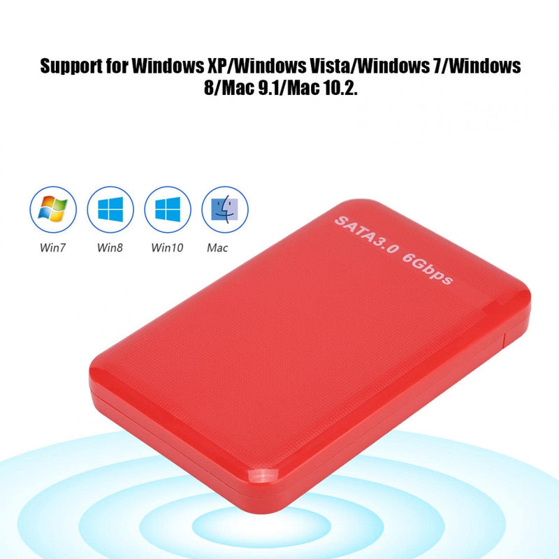  [AUSTRALIA] - Hard Drive Enclosure, 2.5in 3TB HDD/SDD Portable External Hard Drive Enclosure USB 3.0 6Gbps LED Mobile Hard Disk Box for Desktop Laptop Computer(Red) Red