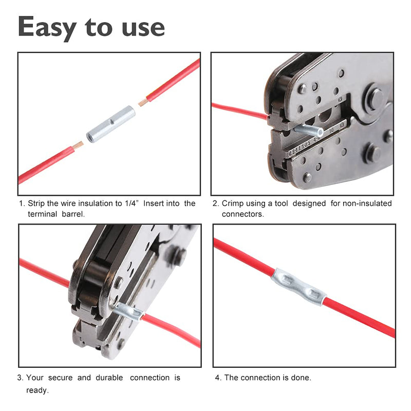  [AUSTRALIA] - AIRIC Non Insulated Butt Connectors 10pcs 4 Gauge Electrical Wire Seamless Uninsulated Butt Connectors Crimp Ferrule Terminals AWG 4 10