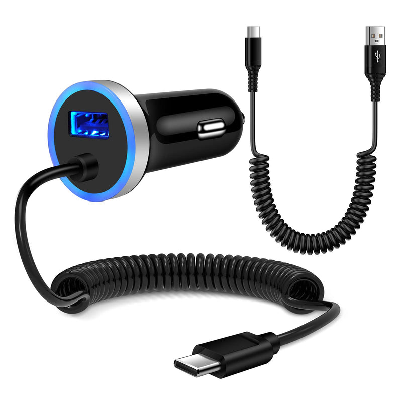  [AUSTRALIA] - Android Car Charger Type C Cigarette Lighter Adapter with USB C Coiled Fast Charging Cable for Samsung Galaxy A24/A34/A14 5G/A54/A53 5G/A23/A13/A03S/Z Flip4/Z Fold4/A12/A32/A52/A51/S23/S22/S21/S20/S10