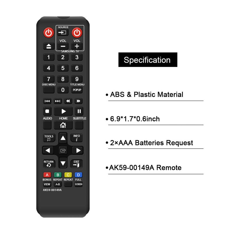 Gvirtue AK59-00149A Remote Replacement for Samsung DVD BD Blu-Ray Disc Player Remote, Applicable BDF5100/ZA BD-ES5300 BD-FM51 BD-FM57C BD-H5100 BD-H5900 BD-HM51 BD-HM59 BD-J5100 BD-J5700 BD-J5900 - LeoForward Australia